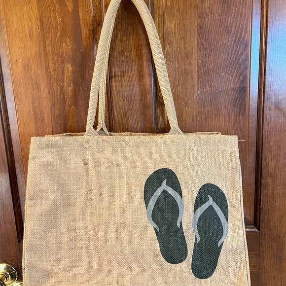 Kaf Home Durable Jute Market Tote Bag Flip Flops Beach Vacation Reusable EUC - Picture 10 of 11